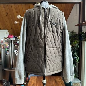 Volcom Olive & Gray Quilted Vest + Hoodie combo, size L